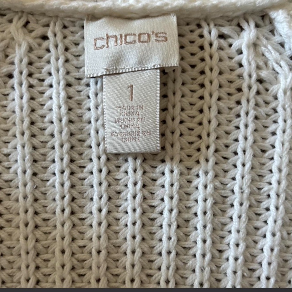 Women’s Ivory Chunky Knit Fringe Open Front Cardigan Sweater Size Small - Picture 3 of 6